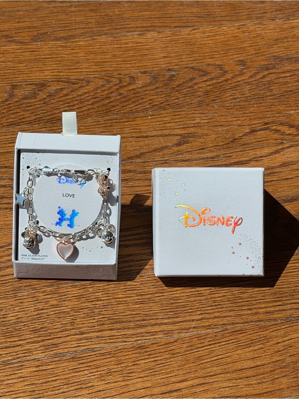 Disney Mickey Minnie Love Silver Plated Charm Bracelet NIB